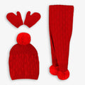 Red Cable Knit Hat, Scarf & Mittens Set