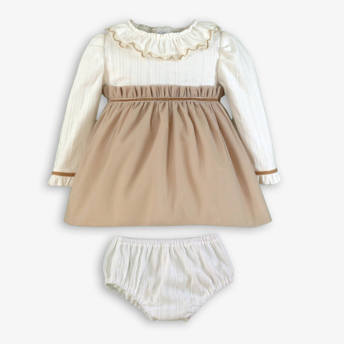Ruffled Collar & Velvet Waist Dress Set – Baby Girl