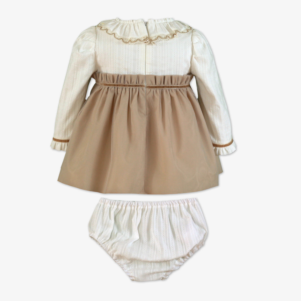 Ruffled Collar & Velvet Waist Dress Set – Baby Girl
