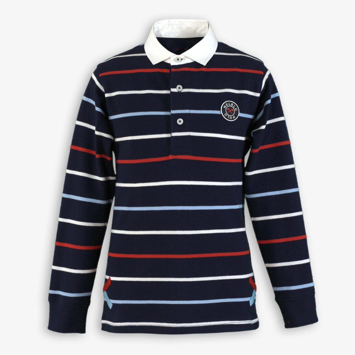 Navy Striped Rugby Polo Shirt for Boys