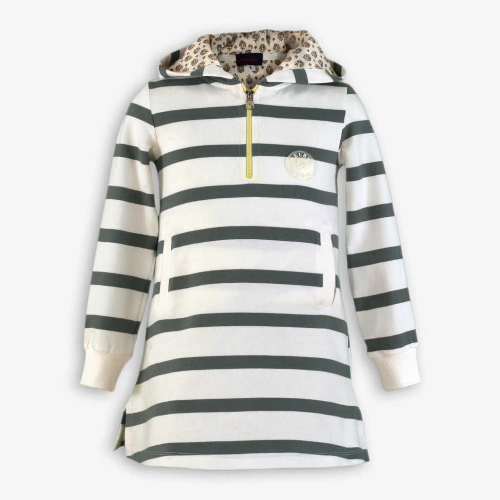 Striped Half-Zip Hooded Sweatshirt Dress with Floral Lining for Girls