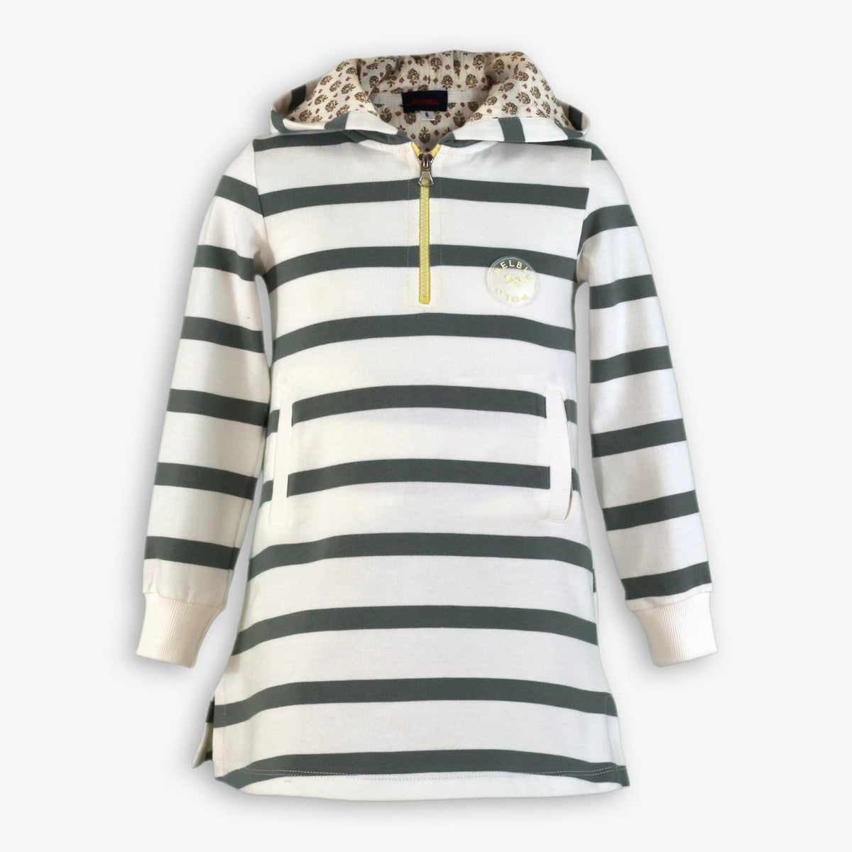 Striped Half-Zip Hooded Sweatshirt Dress with Floral Lining for Girls