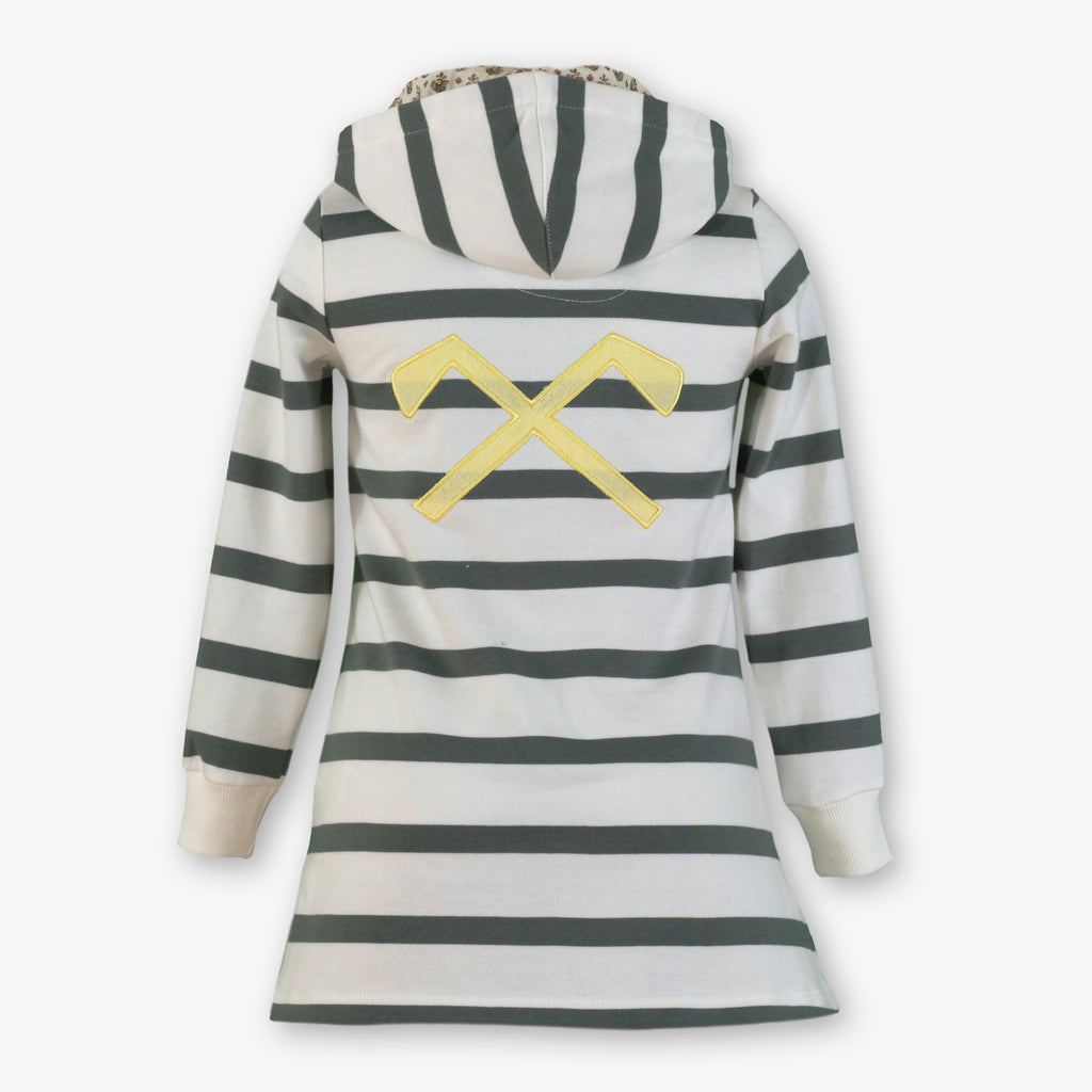 Striped Half-Zip Hooded Sweatshirt Dress with Floral Lining for Girls