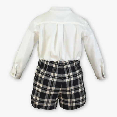 Black & White Plaid Shorts & Shirt Set for Baby Boys
