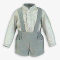 Sage Check Shirt & Corduroy Suspender Shorts Set for Baby Boys