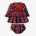 Red & Navy Tartan Plaid Tiered Dress & Bloomer Set