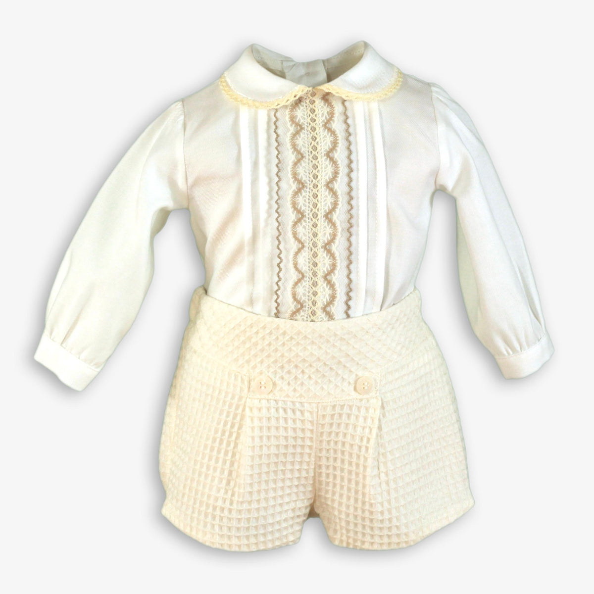 Ivory Smocked Shirt & Waffle Shorts Set for Baby Boys