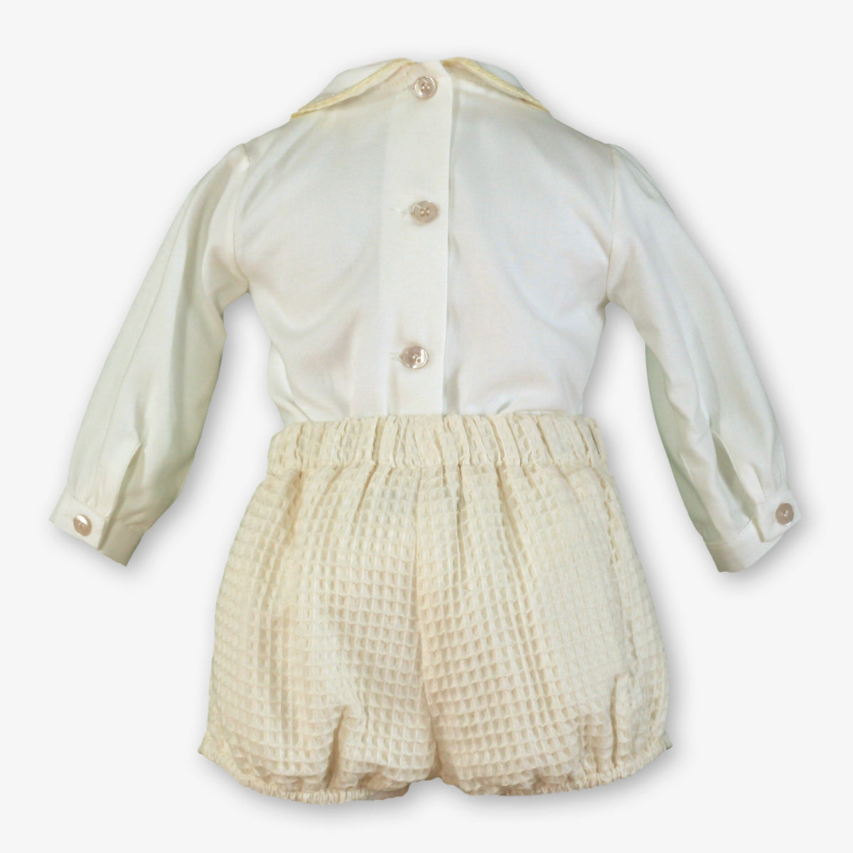 Ivory Smocked Shirt & Waffle Shorts Set for Baby Boys