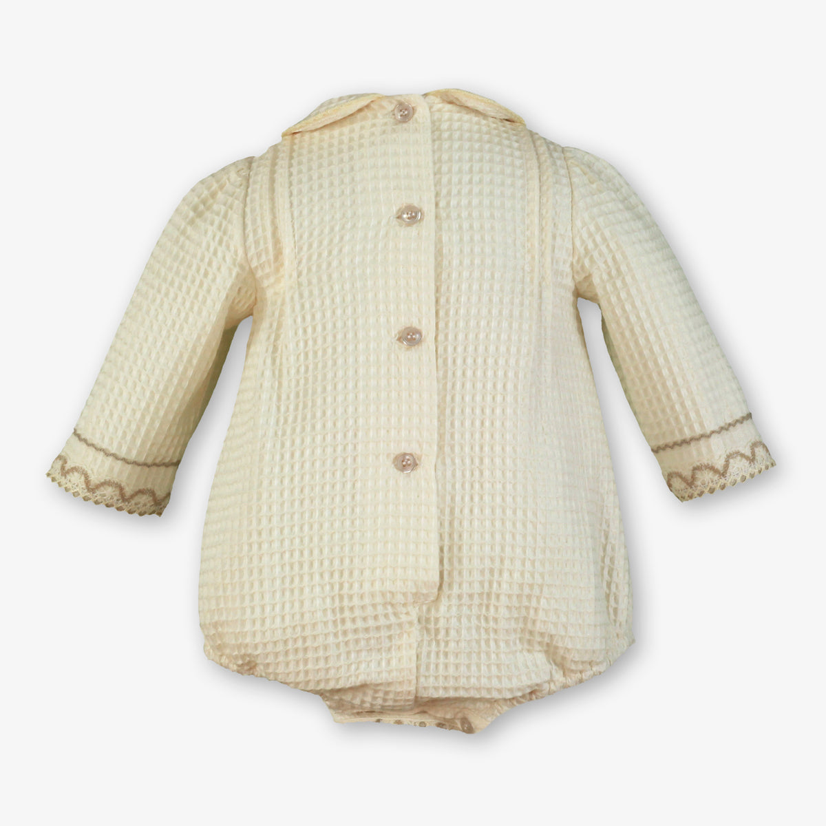 Ivory Waffle Romper & Bonnet Set for Unisex