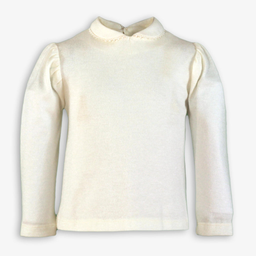White Long-Sleeve Peter Pan Collar Top for Girls