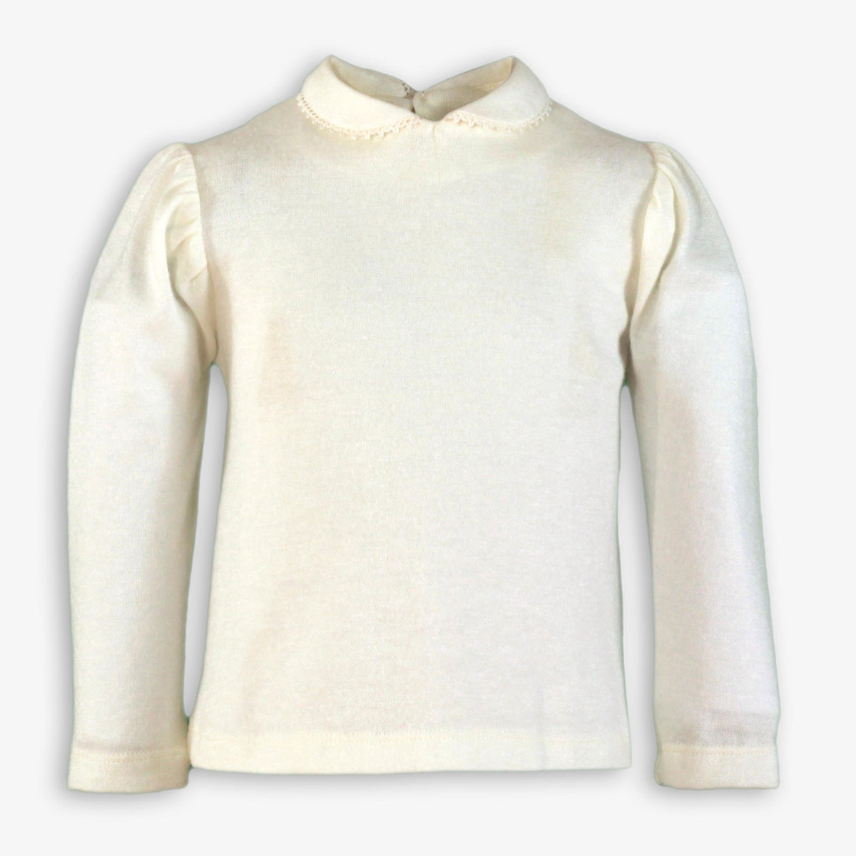 White Long-Sleeve Peter Pan Collar Top for Girls