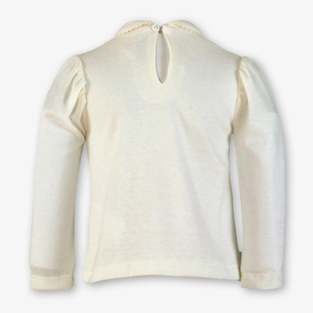 White Long-Sleeve Peter Pan Collar Top for Girls