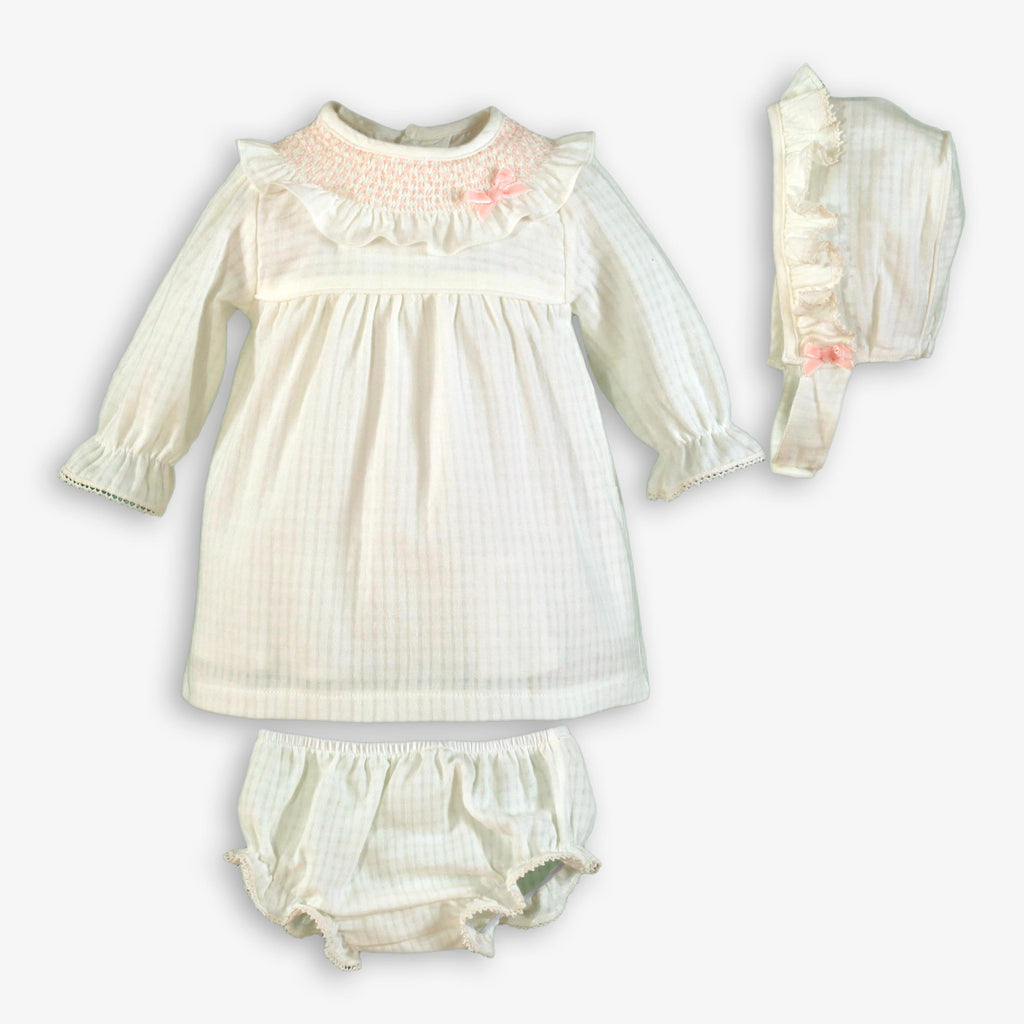 Smocked Collar Dress, Bloomer & Bonnet Set – Baby Girl