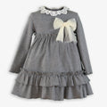 Grey Heather Long-Sleeve Knit Dress with Lace Collar & Tulle Bow for Girls