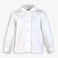 White Long-Sleeve Button-Down Blouse with Delicate Lace Trim for Girls