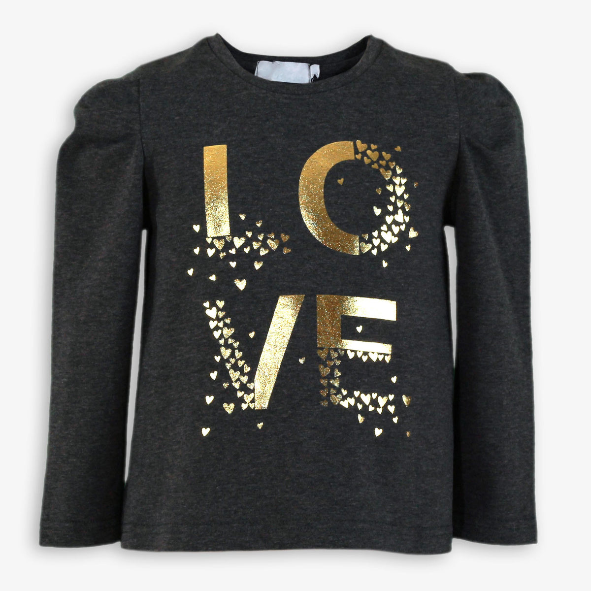 Charcoal Gold Foil LOVE Long-Sleeve Tee for Girls