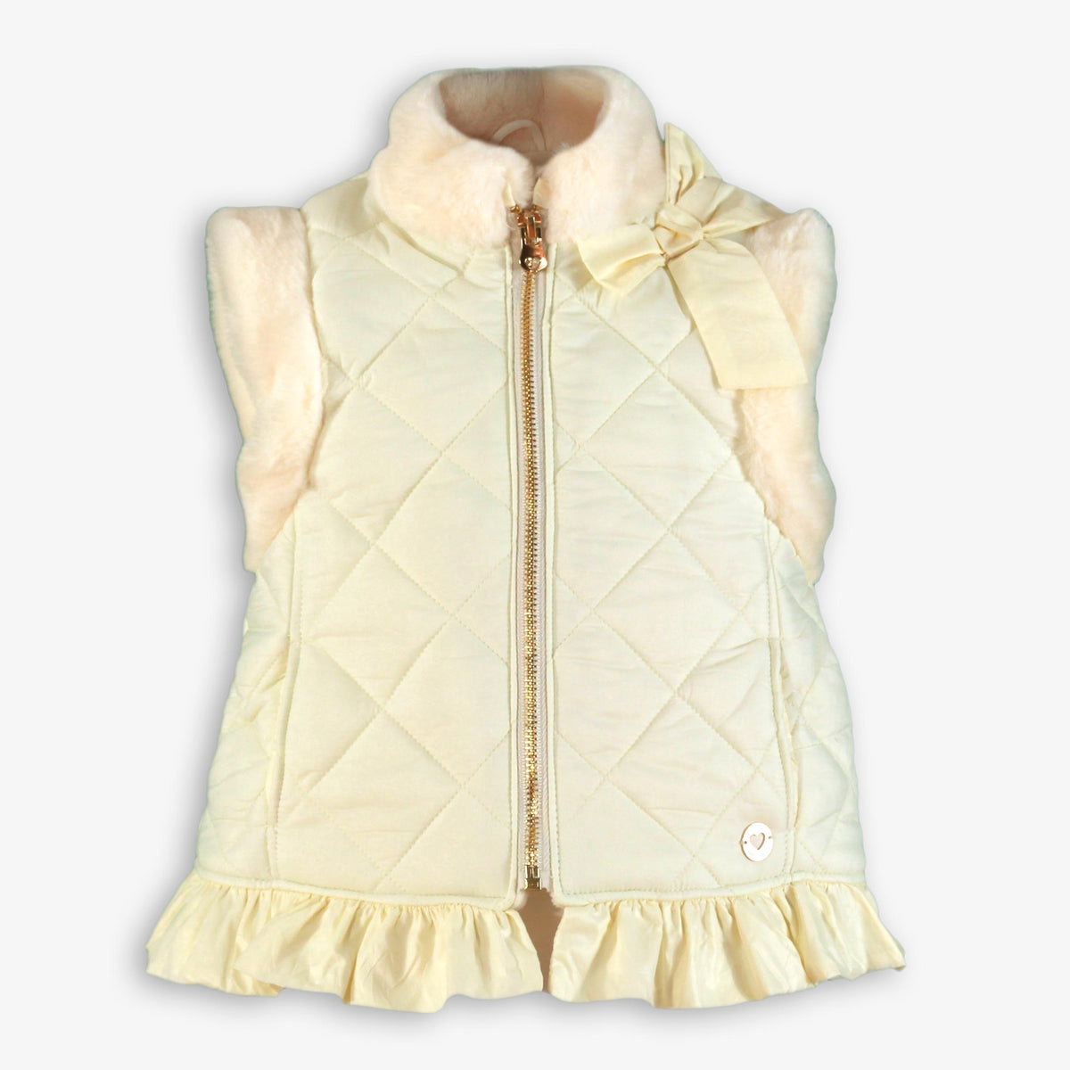 Cream Quilted Vest with Faux Fur Collar for Girls