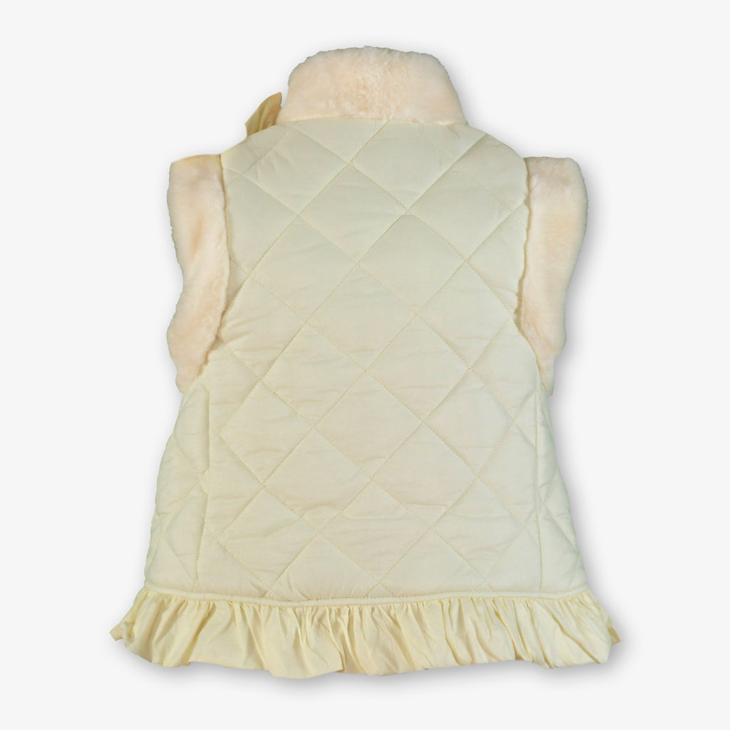 Cream Quilted Vest with Faux Fur Collar for Girls