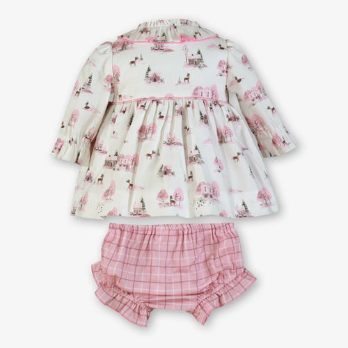 Winter Village Print Dress & Bloomer Set