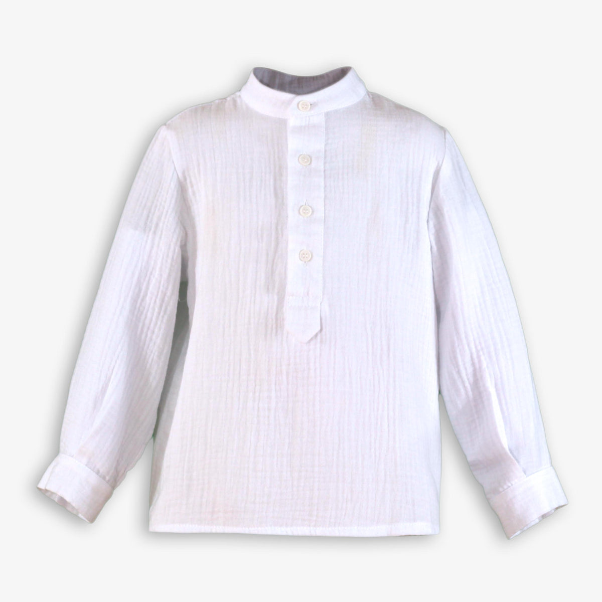 White Muslin Mandarin Collar Shirt for Boys