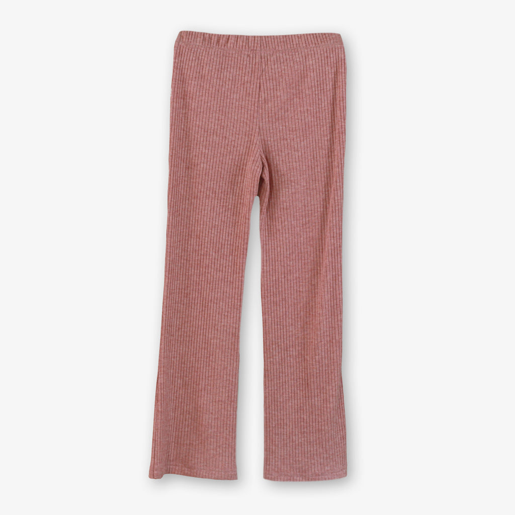 Dusty Pink Ribbed Flare Pants with Glitter Drawstring for Girls