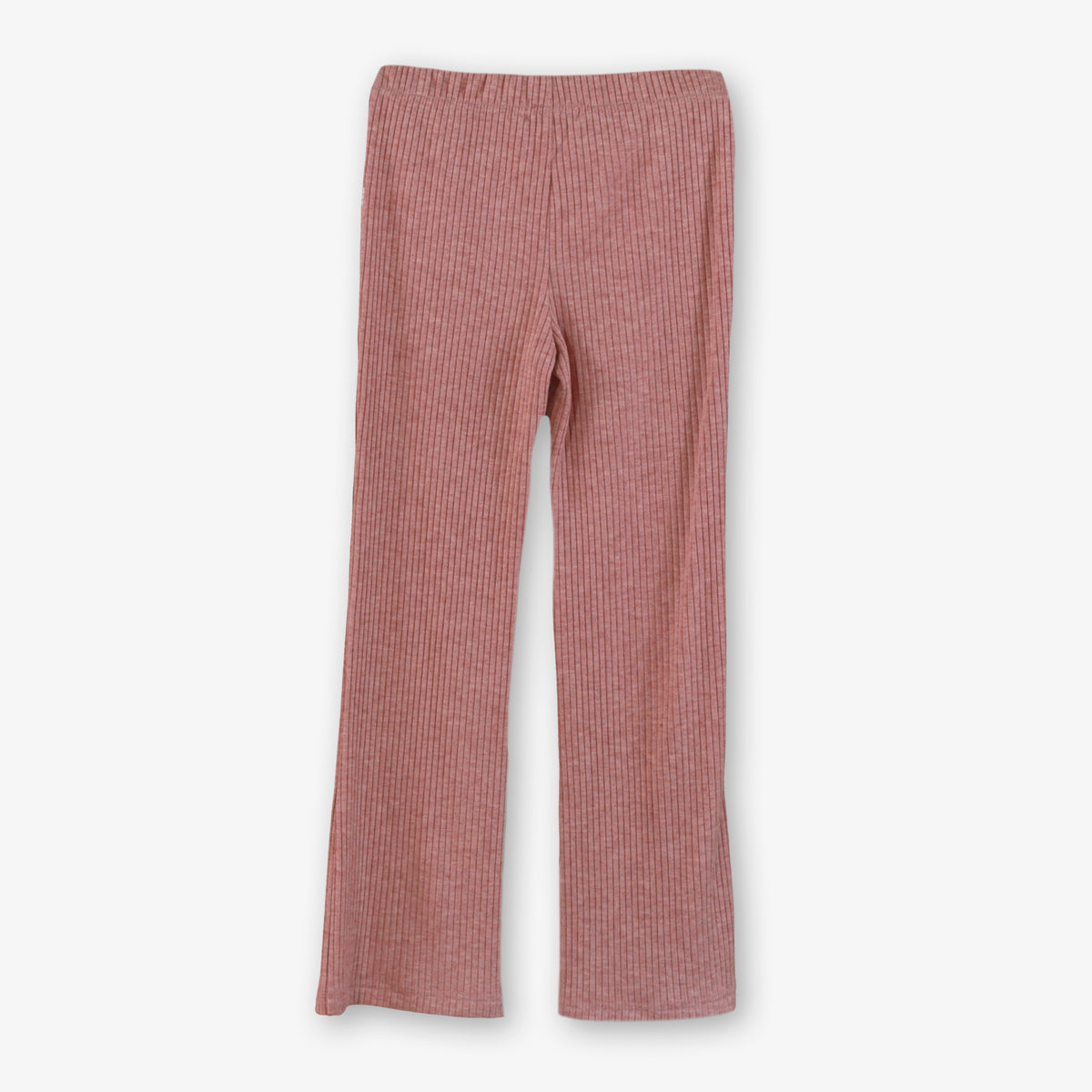Dusty Pink Ribbed Flare Pants with Glitter Drawstring for Girls