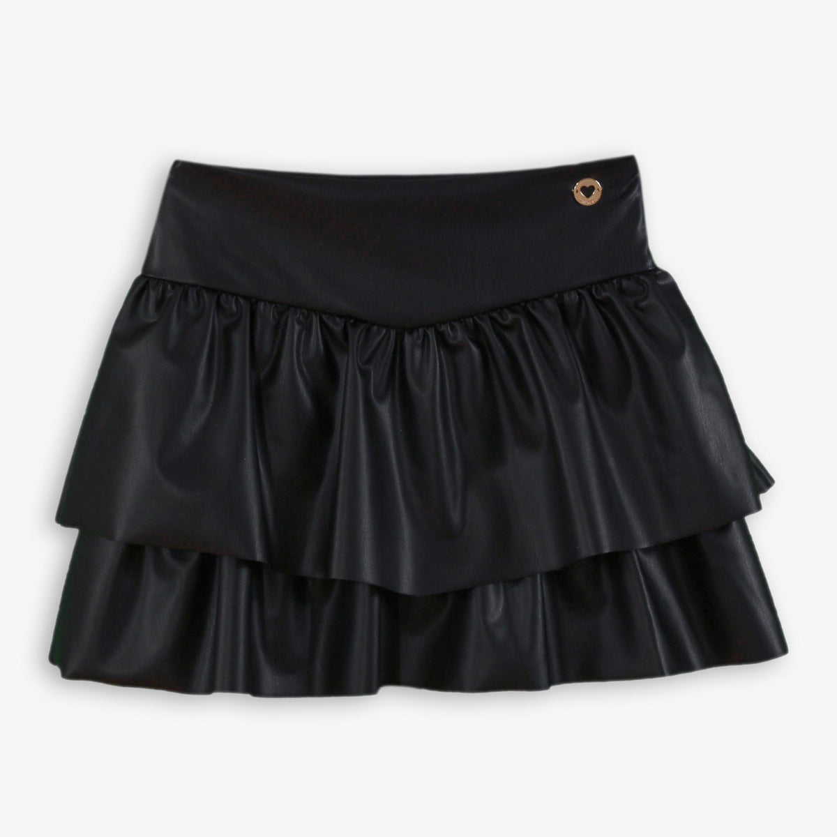 Black Faux Leather Tiered Ruffle Skirt for Girls