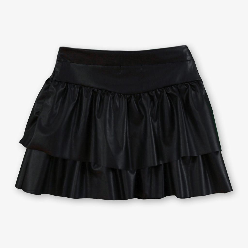 Black Faux Leather Tiered Ruffle Skirt for Girls