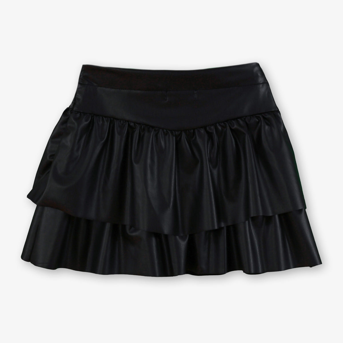 Black Faux Leather Tiered Ruffle Skirt for Girls