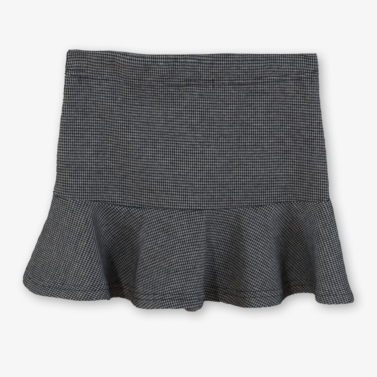 Grey Houndstooth Flared Ruffle Hem Skirt with Side Buttons for Girls