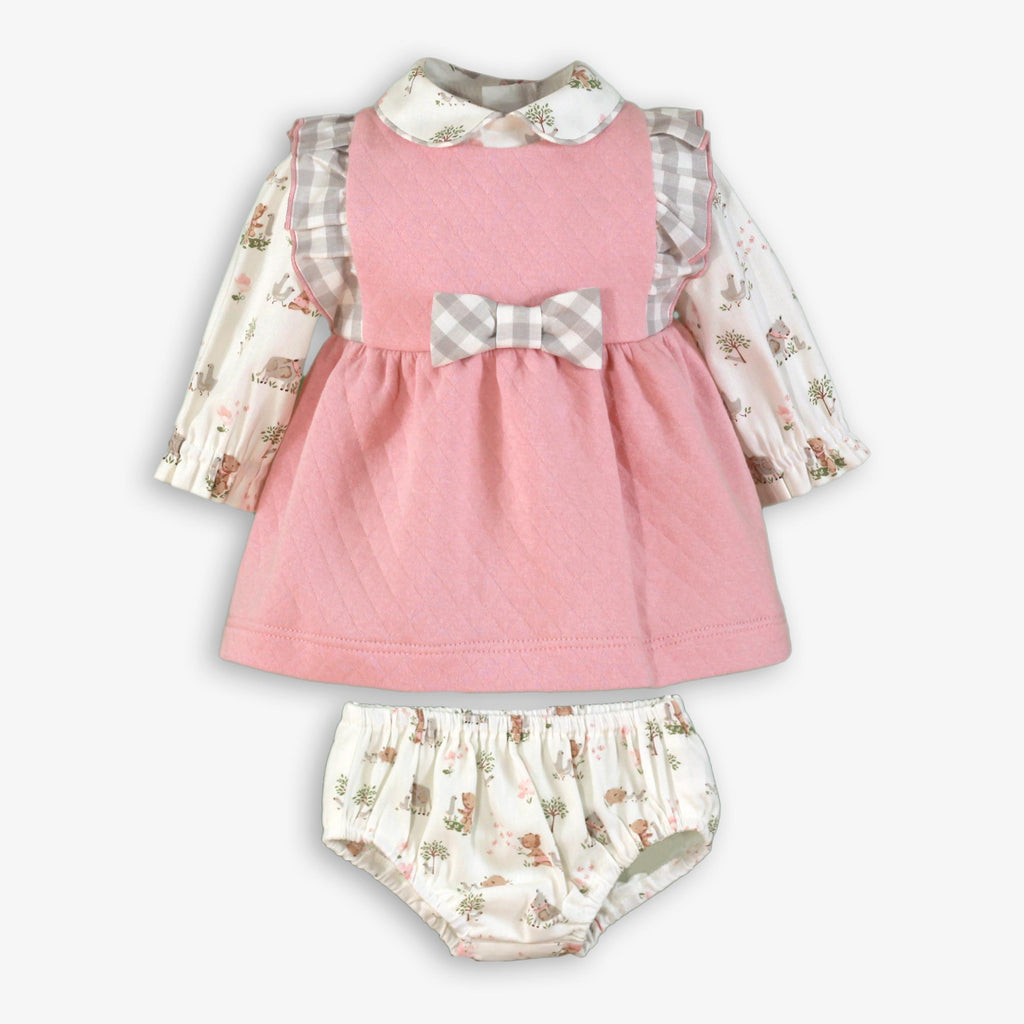 Pink Quilted Farm Animal Print Dress & Bloomer Set