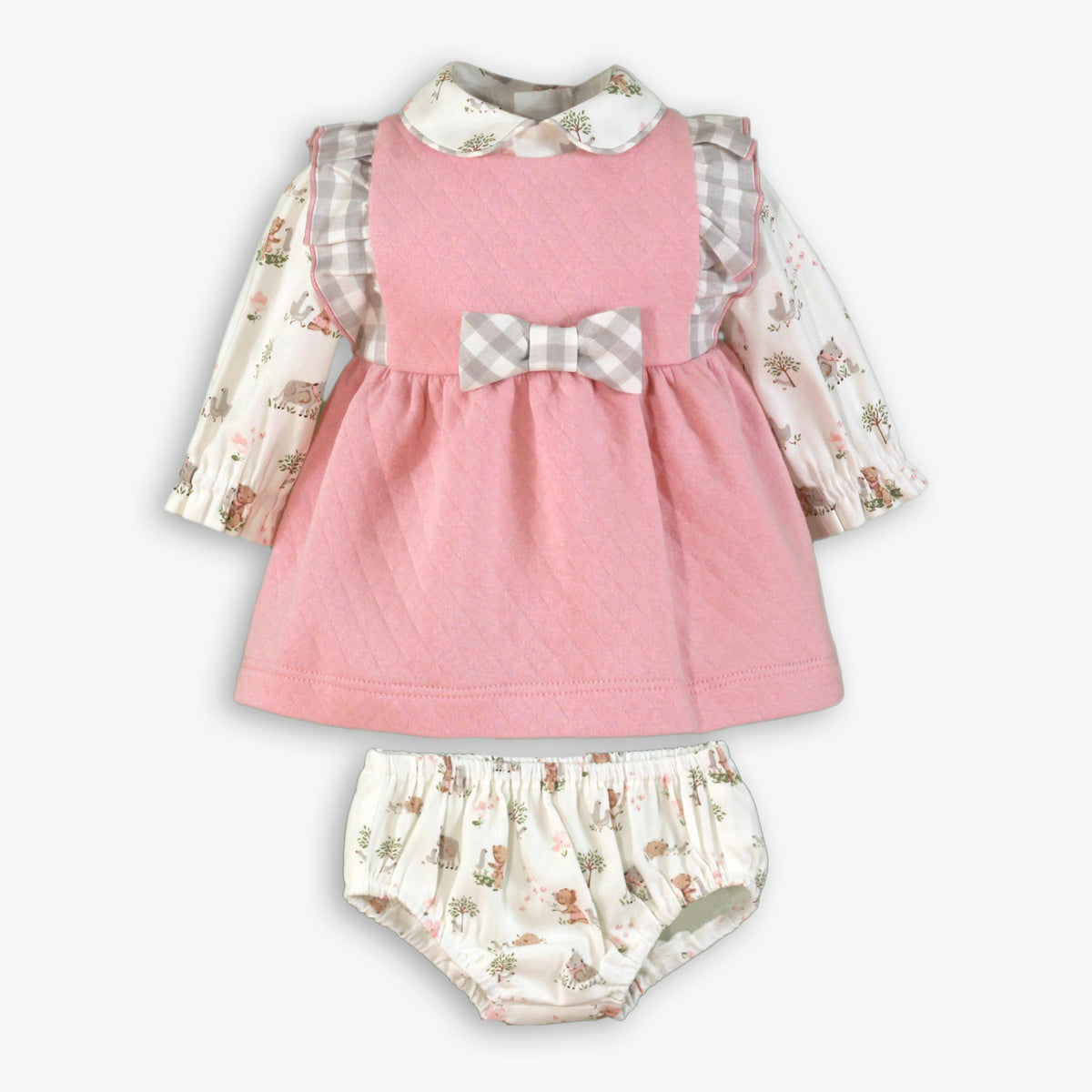Pink Quilted Farm Animal Print Dress & Bloomer Set