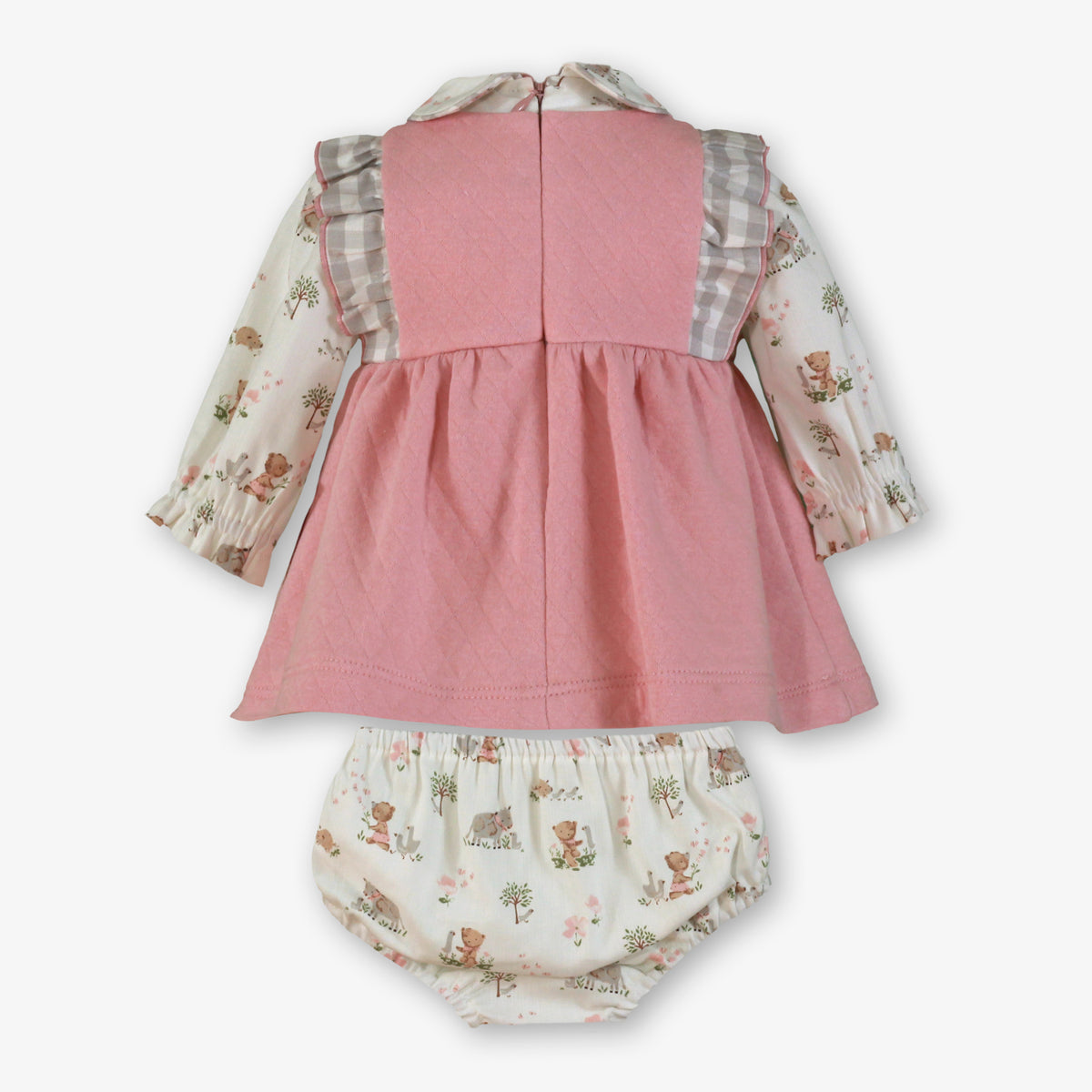 Pink Quilted Farm Animal Print Dress & Bloomer Set