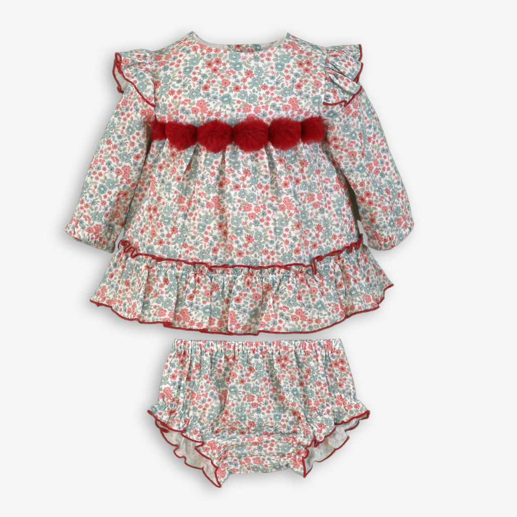 Floral Print Pom-Pom Dress Set – Baby Girl
