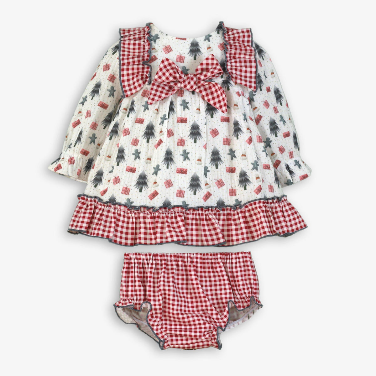 Christmas Tree & Gift Print Dress & Bloomer Set – Baby Girl