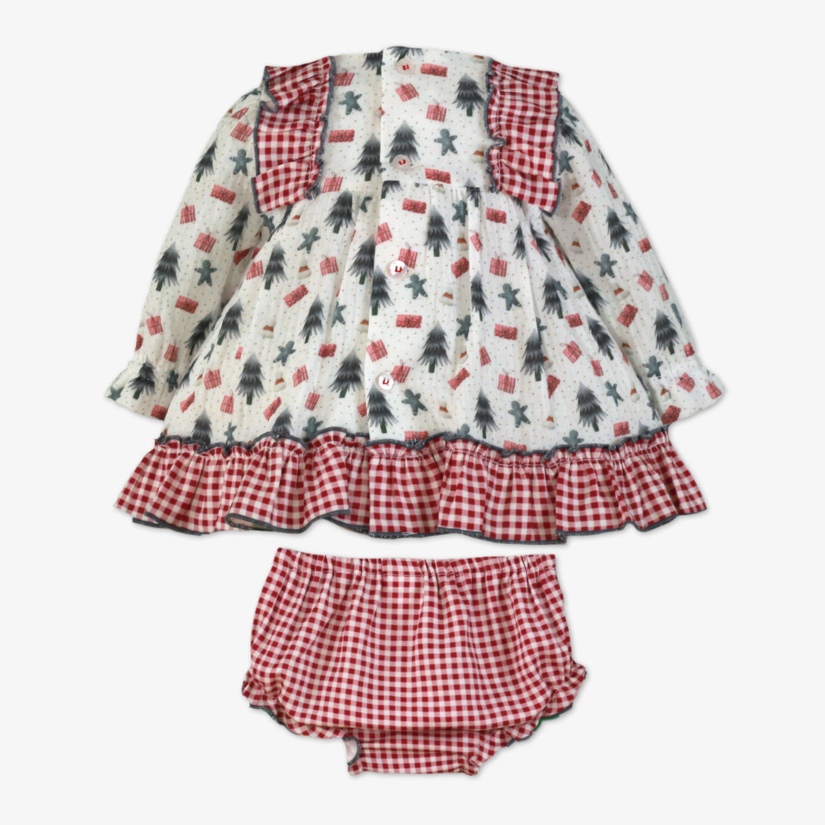 Christmas Tree & Gift Print Dress & Bloomer Set – Baby Girl