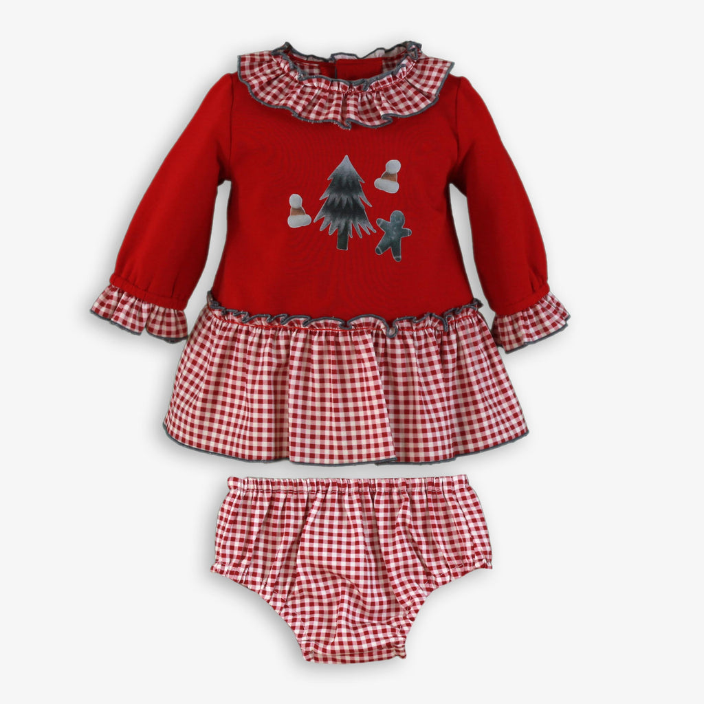 Red Gingerbread Christmas Dress & Bloomer Set