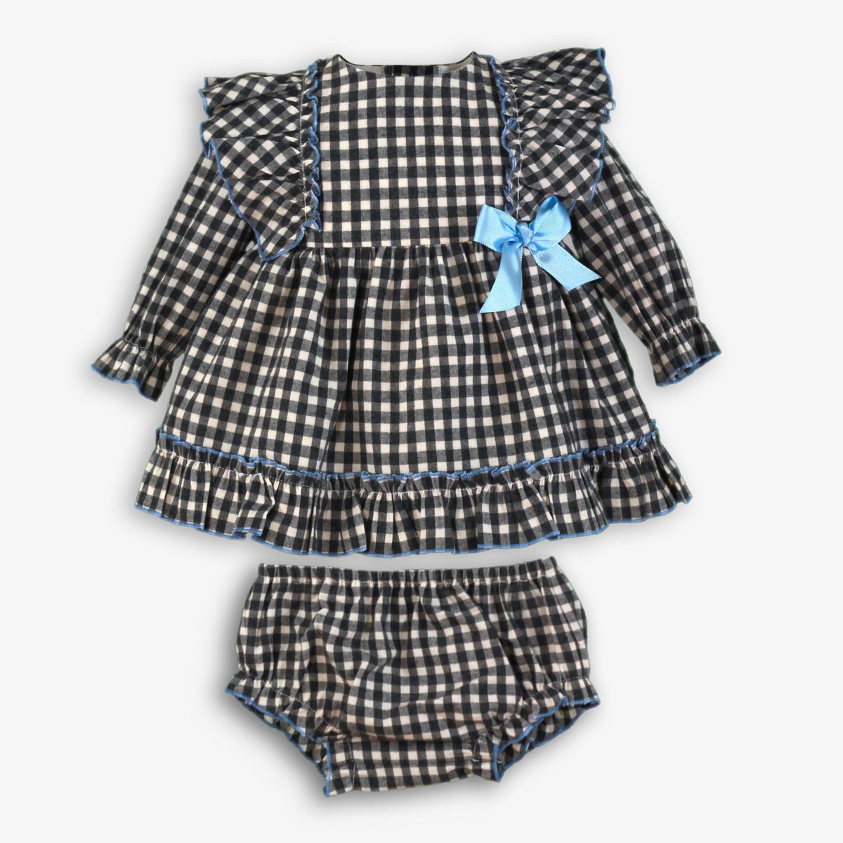 Black & White Gingham Ruffle Dress & Bloomer Set