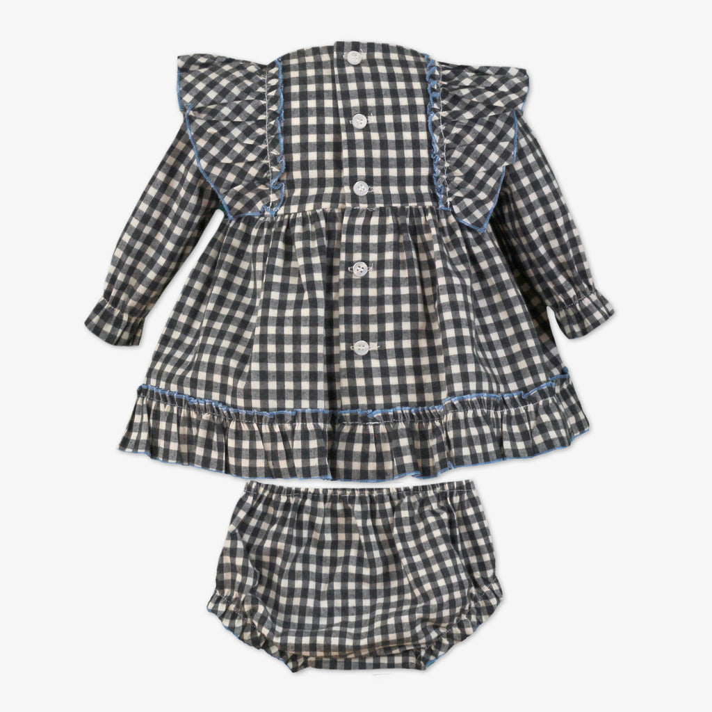 Black & White Gingham Ruffle Dress & Bloomer Set