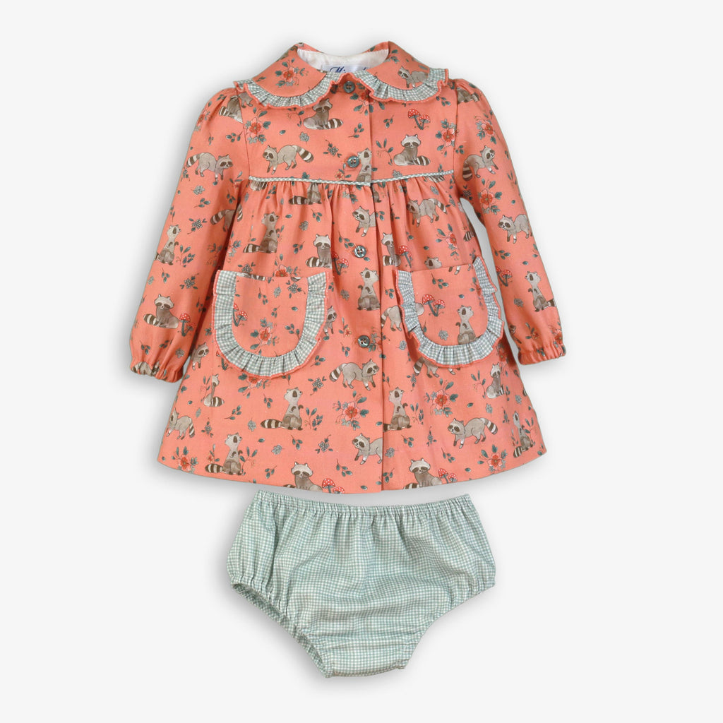 Raccoon & Floral Print Coat Dress & Bloomer Set – Baby Girl