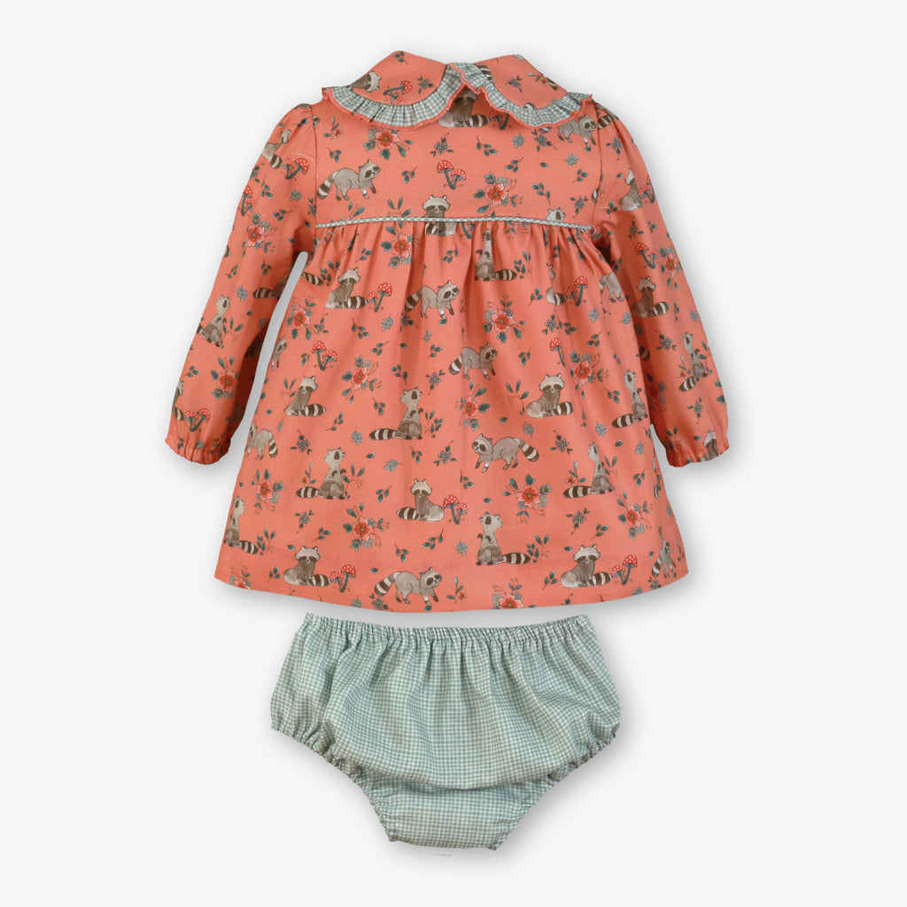 Raccoon & Floral Print Coat Dress & Bloomer Set – Baby Girl