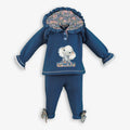 Navy Elephant Hoodie & Pants Set with Floral Hood for Girls