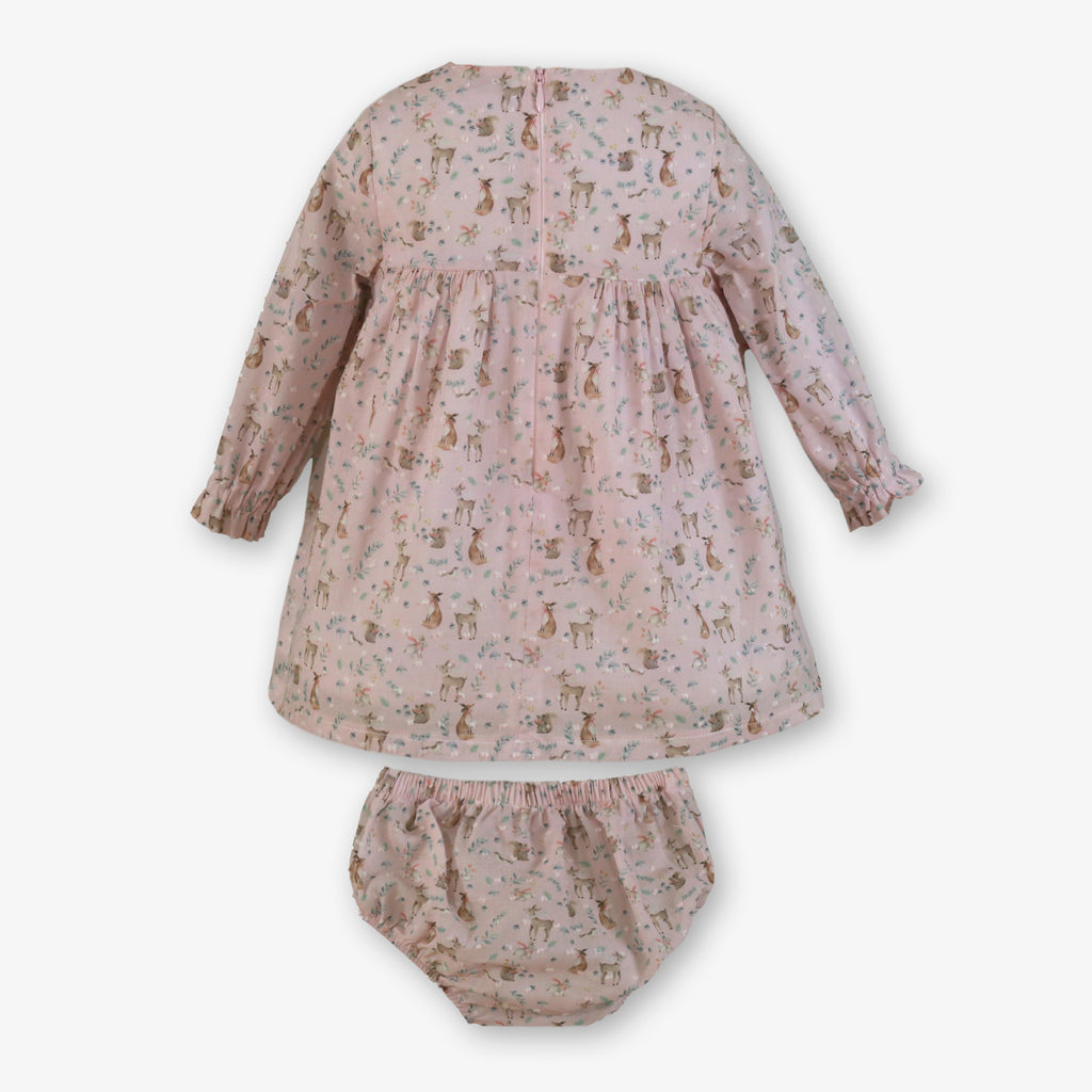 Pink Woodland Deer Print Smocked Dress & Bloomer Set