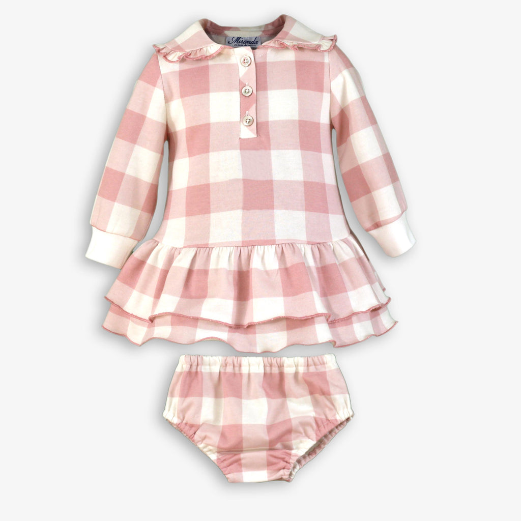 Pink Gingham Ruffle Dress & Bloomer Set