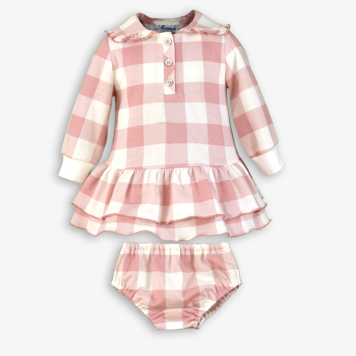 Pink Gingham Ruffle Dress & Bloomer Set