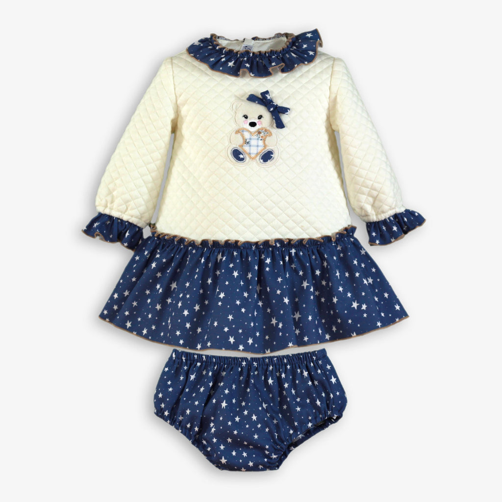Starry Night Teddy Bear Quilted Dress & Bloomer Set