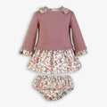 Mauve Quilted Fairy Garden Print Dress & Bloomer Set