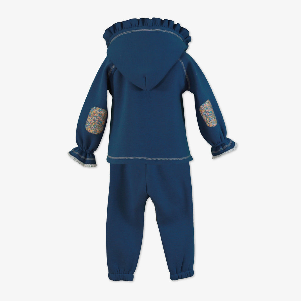 Navy Elephant Ruffle Hoodie & Jogger Set for Girls