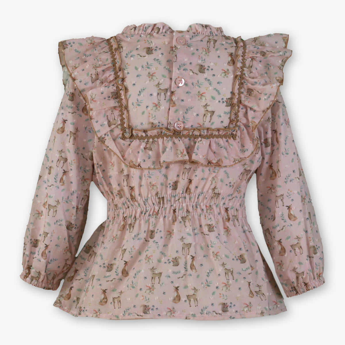 Pink Woodland Animals Ruffle Peplum Blouse for Girls