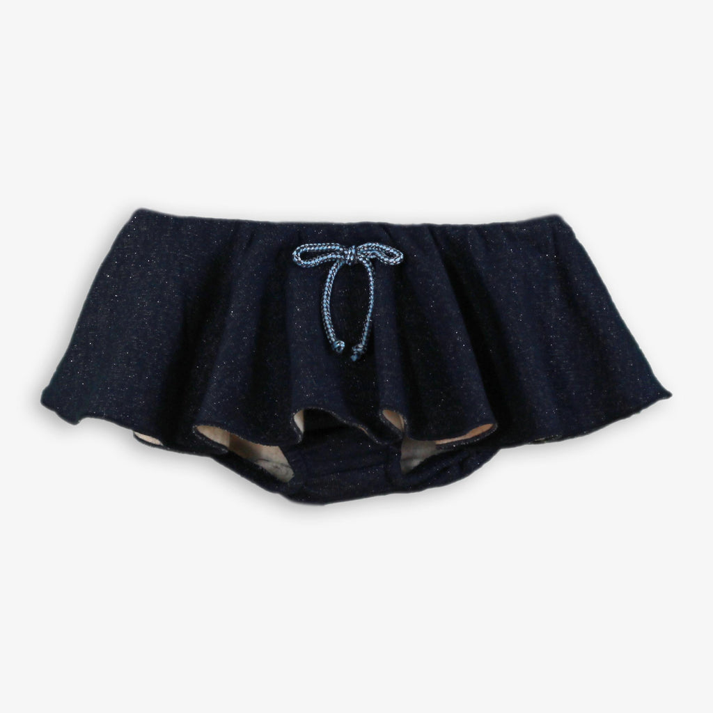 Navy Shimmer Knit Ruffle Skirt Shorts with Metallic Bow for Girls